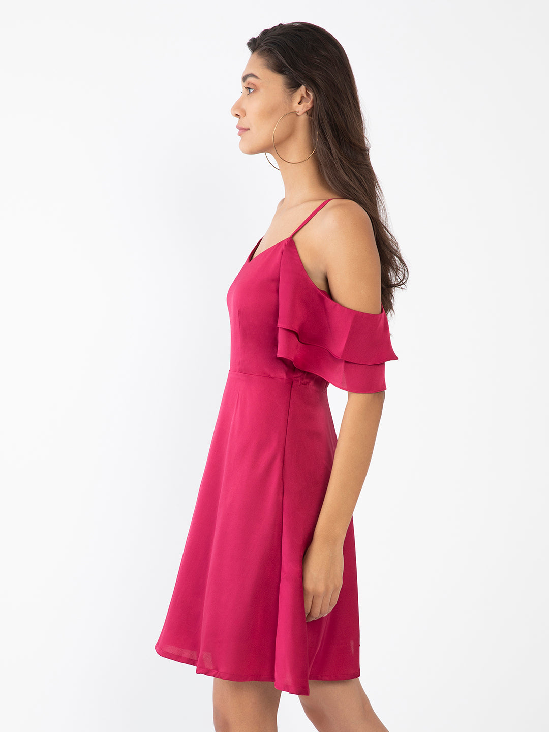 Maroon Solid Fit & Flare Short Dress