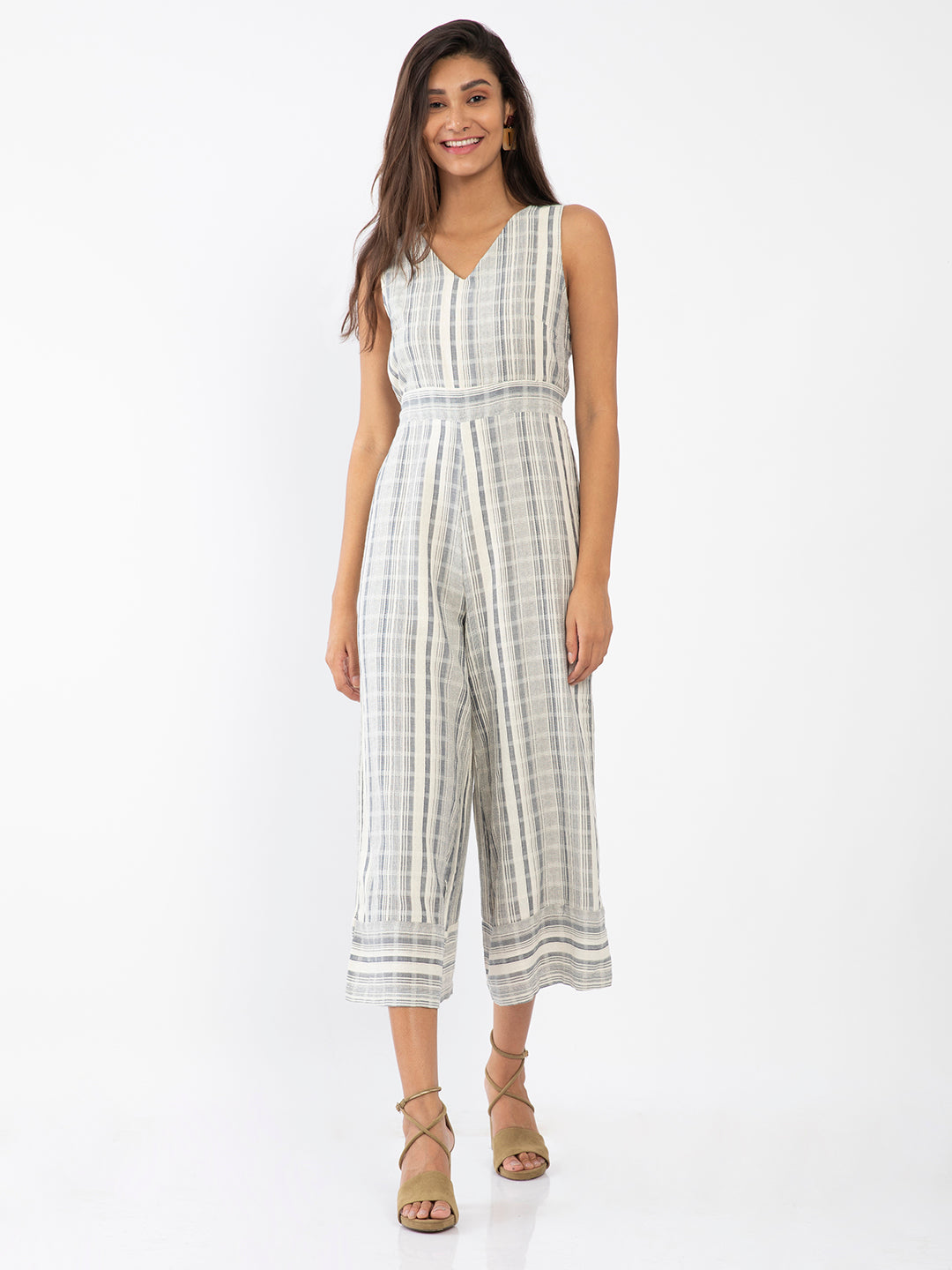 Off White Self Design Regular Jumpsuit