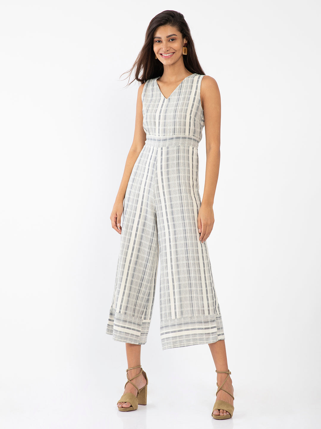Off White Self Design Regular Jumpsuit
