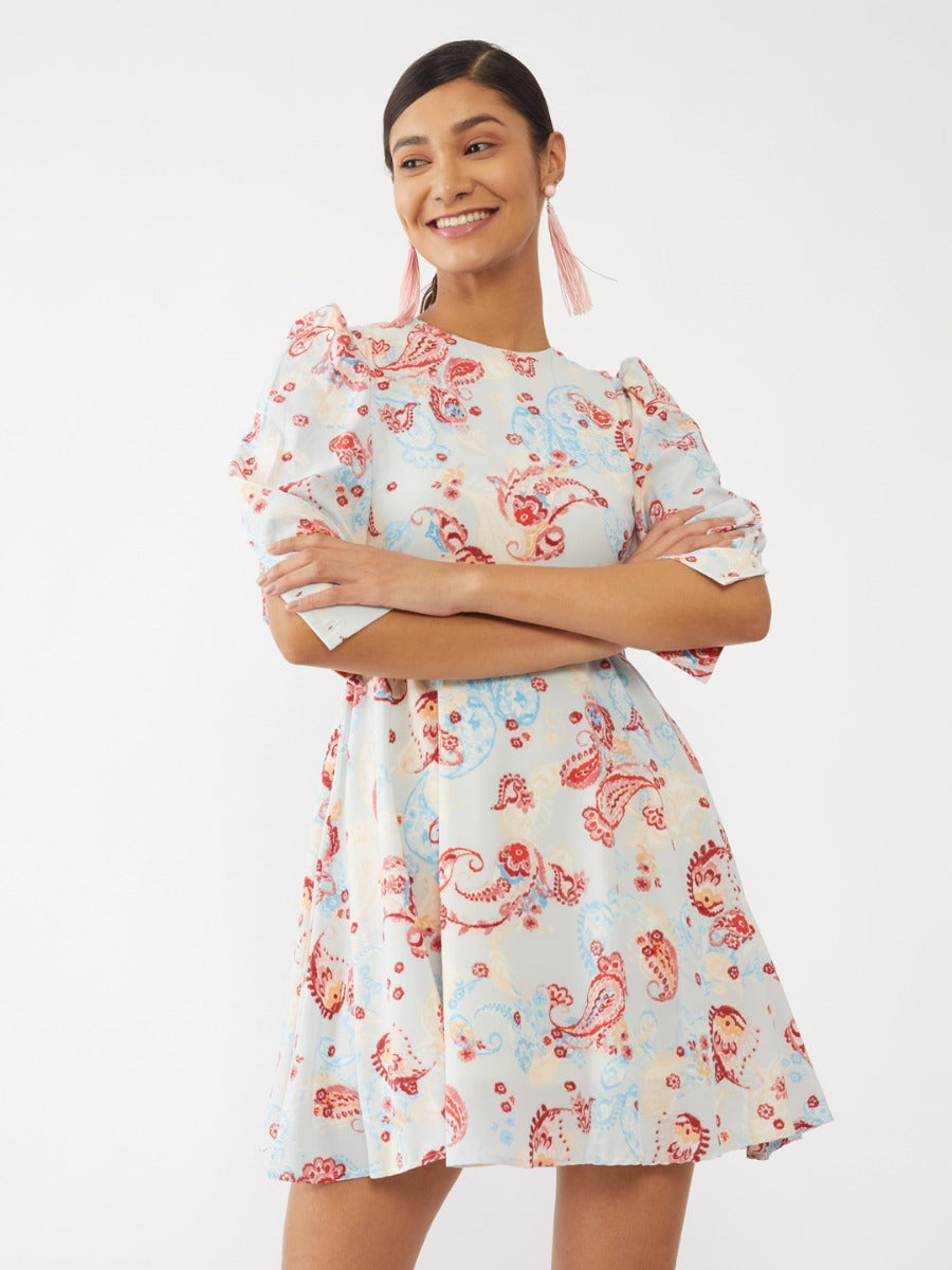 Blue Printed Short Dress