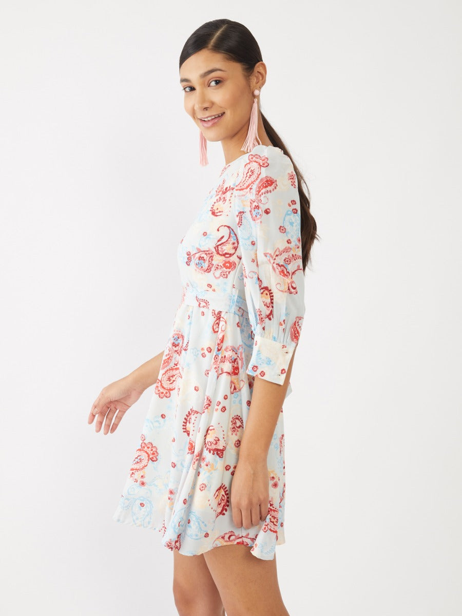 Blue Printed Short Dress