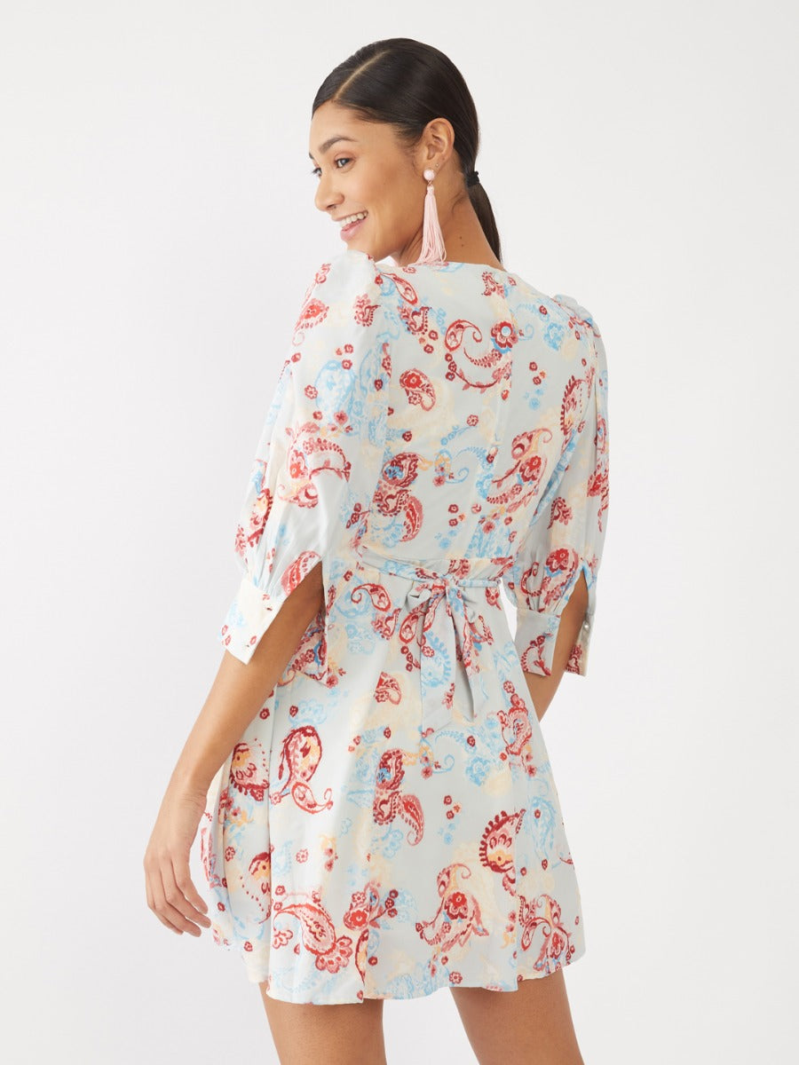Blue Printed Short Dress