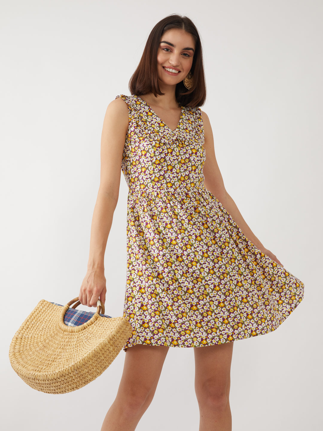 Purple Printed Short Dress