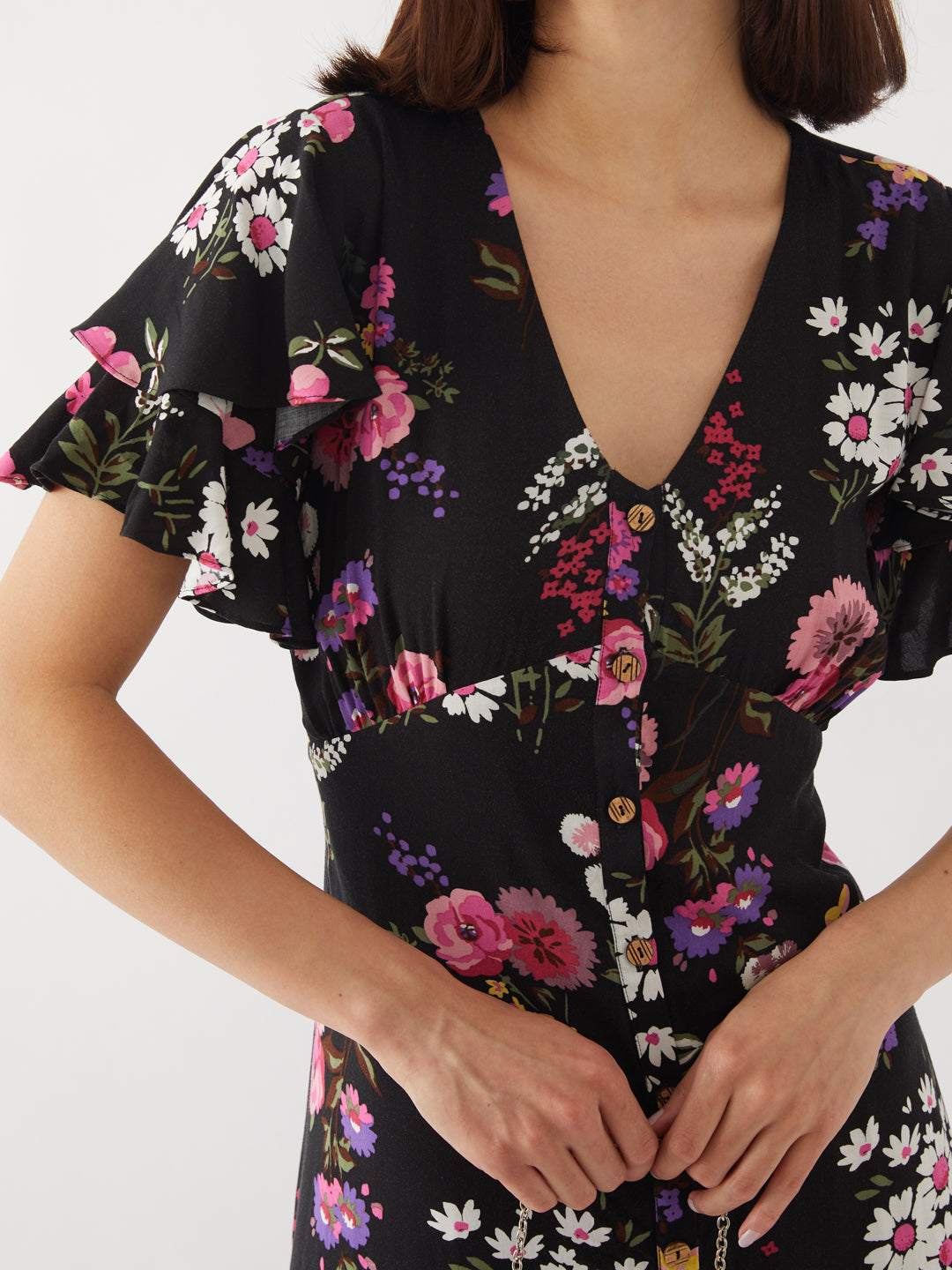 Black Printed Flared Sleeve Maxi