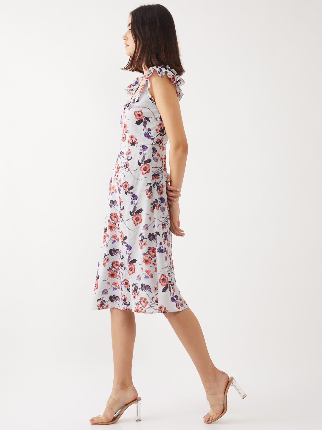 Blue Printed Ruffled Midi