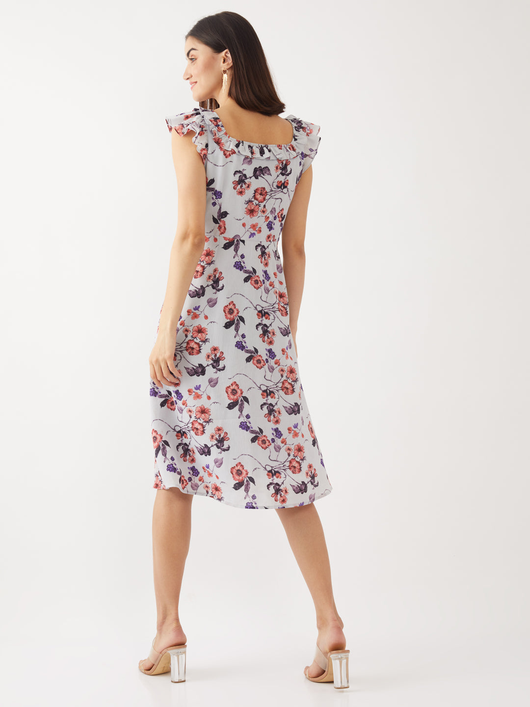 Blue Printed Ruffled Midi