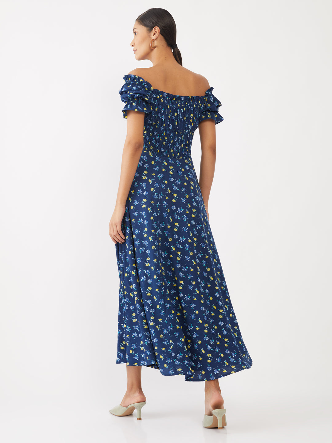 Blue Printed Elasticated Maxi