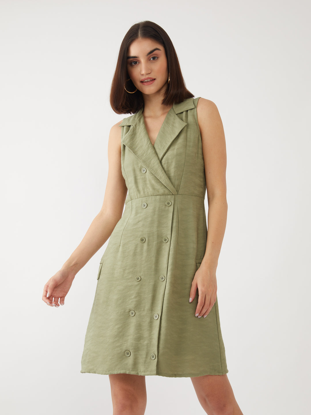 Green Solid Short Dress