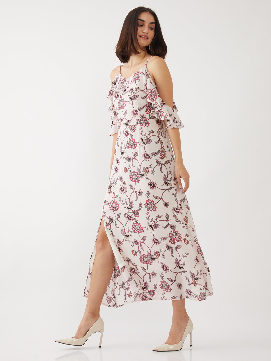 Pink Printed Ruffled Maxi For Women