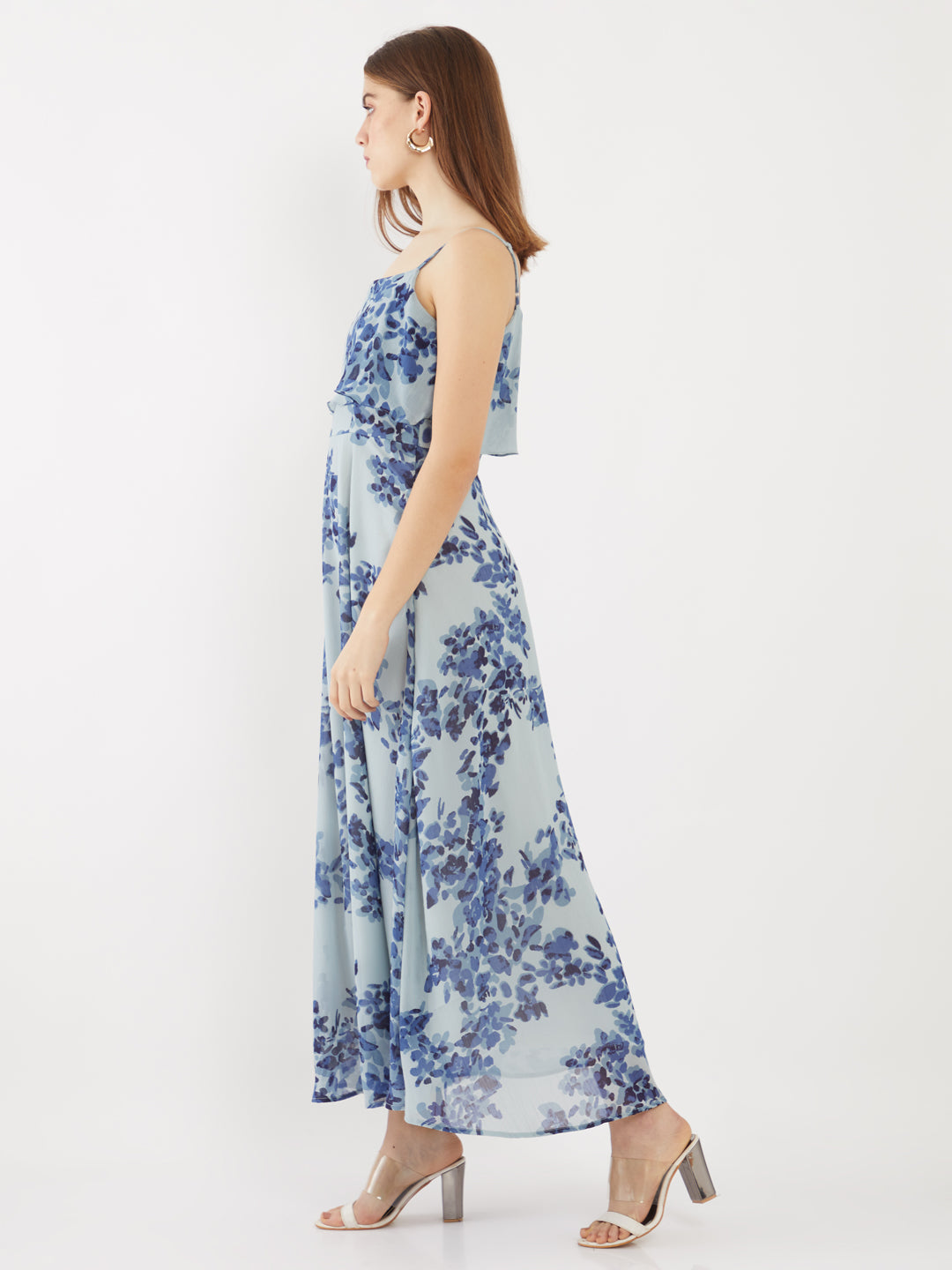 Blue Printed Strappy Maxi