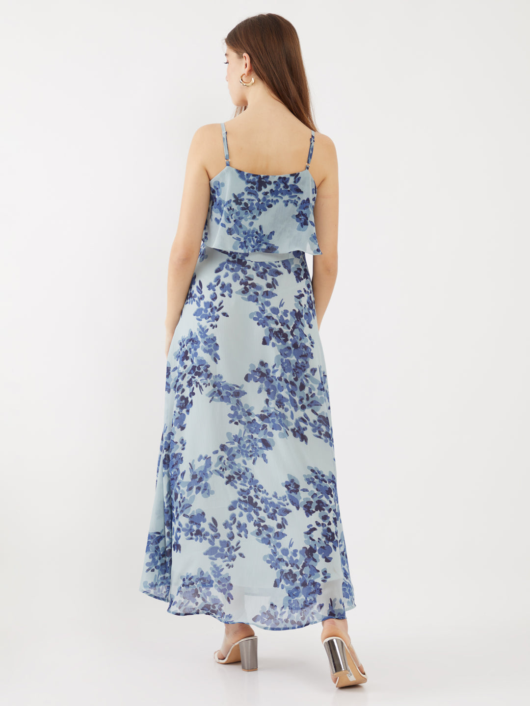 Blue Printed Strappy Maxi