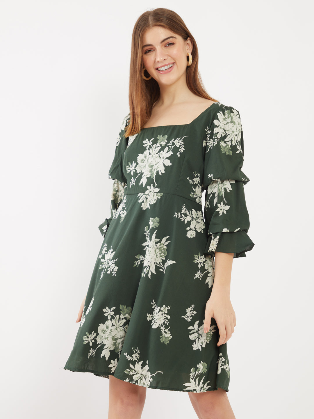 Green Printed Short Dress