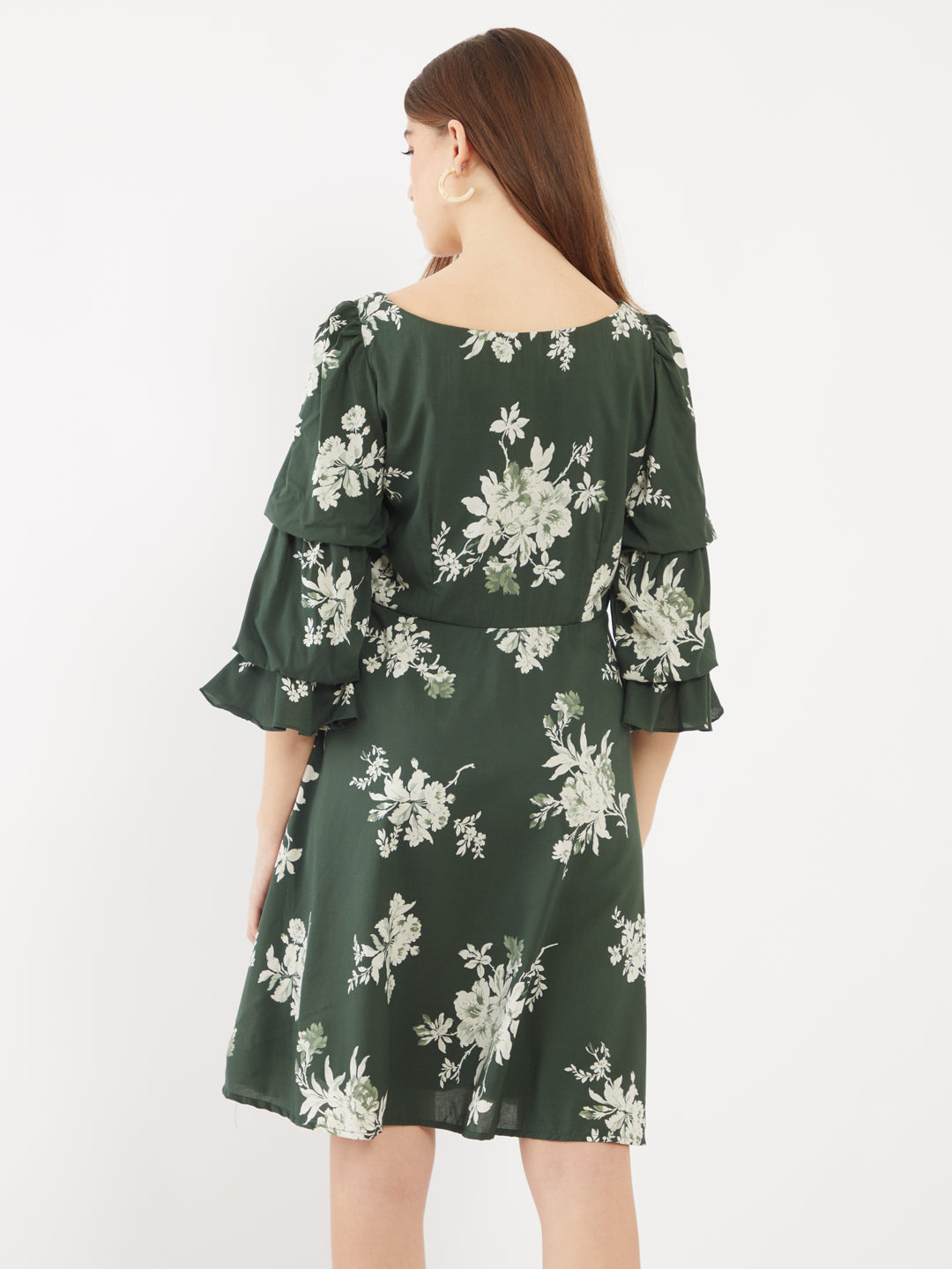 Green Printed Short Dress