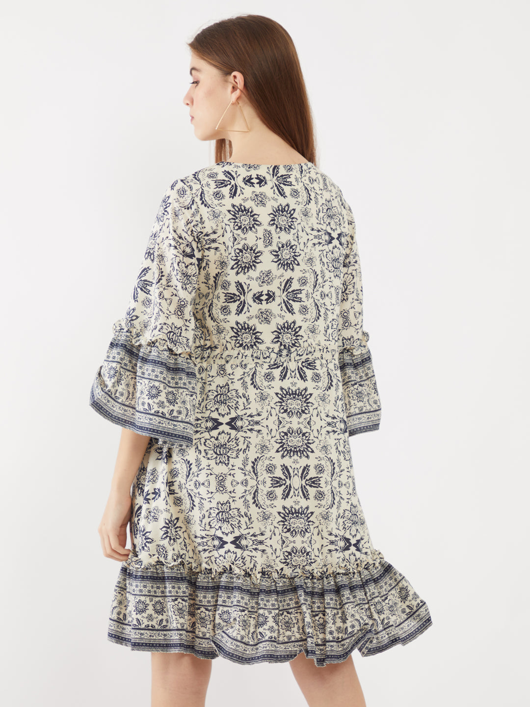 Off White Printed Tiered Short Dress