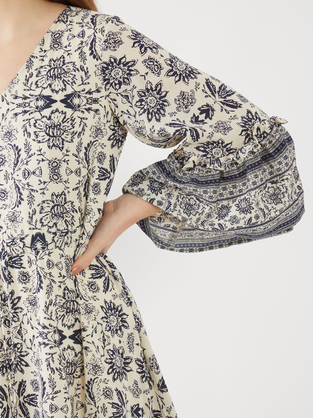 Off White Printed Tiered Short Dress