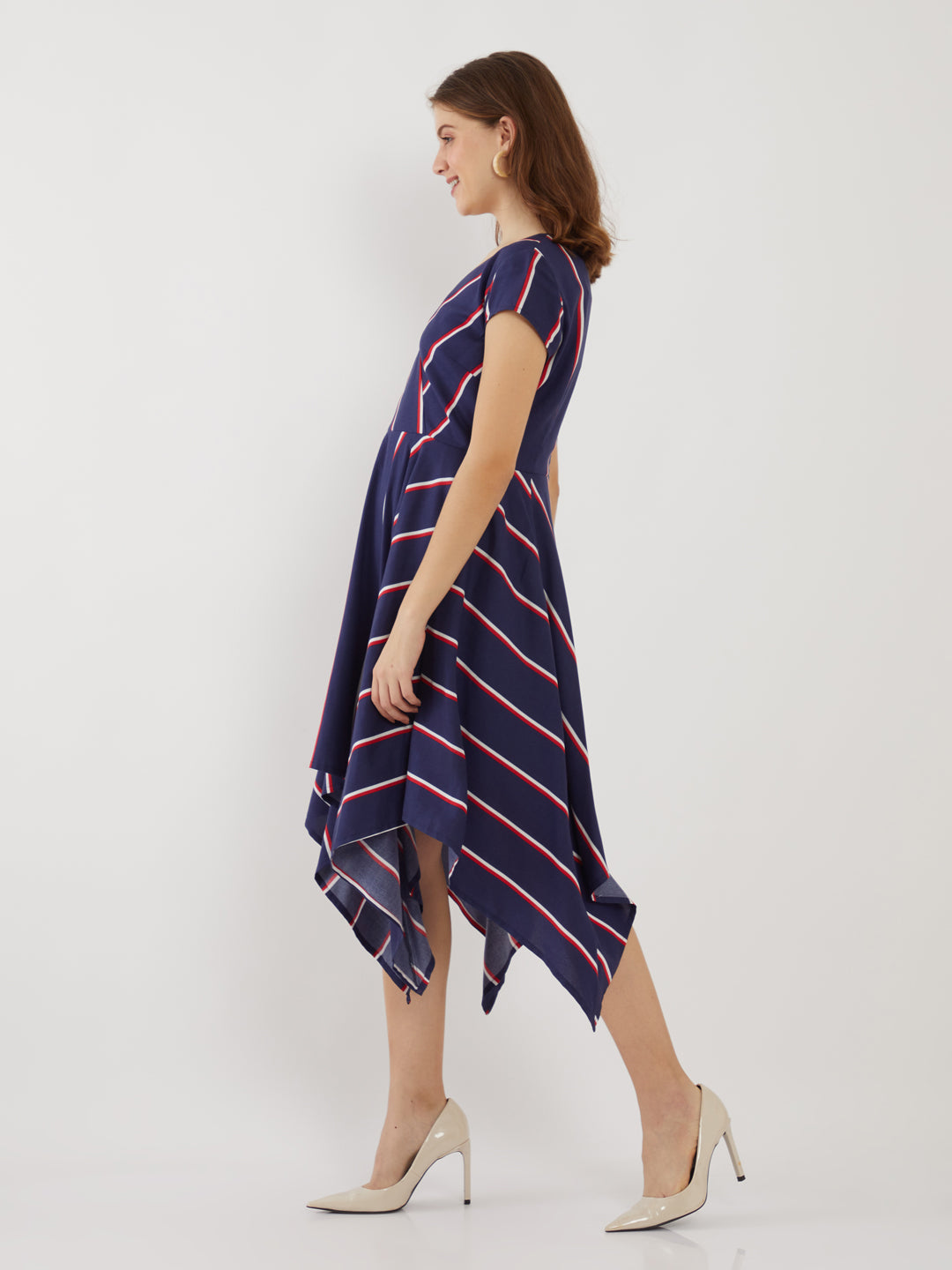 Blue Printed Wrap Midi Dress