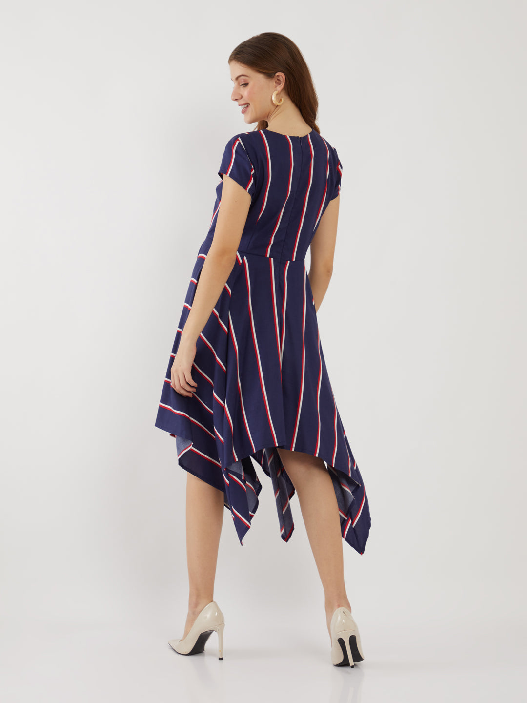 Blue Printed Wrap Midi Dress