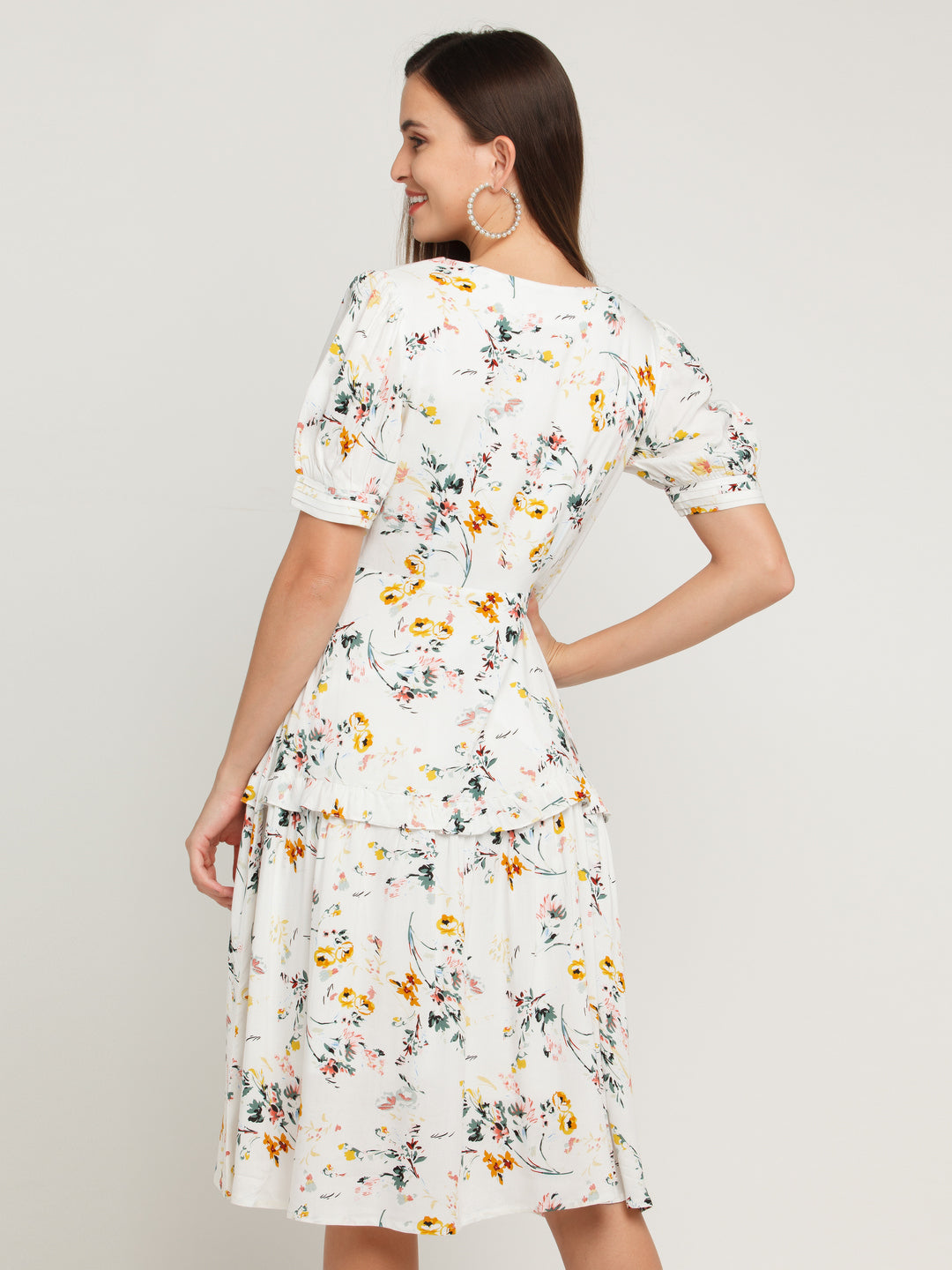 White Printed Tiered Midi Dress