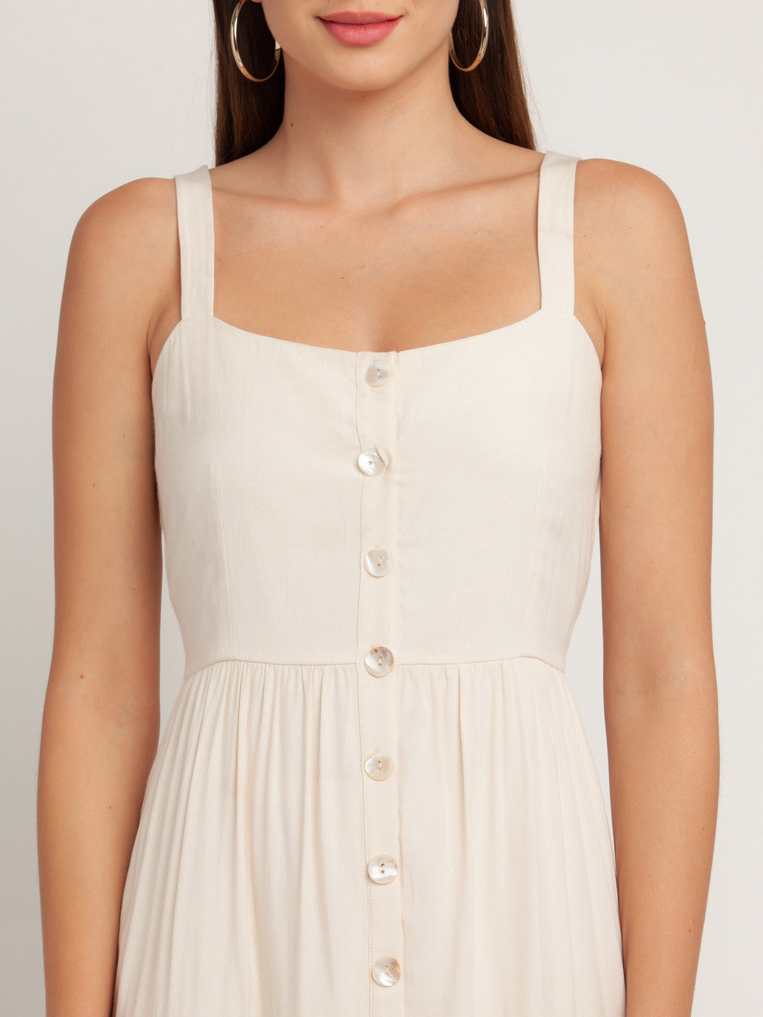 Off White Solid Tiered Midi Dress