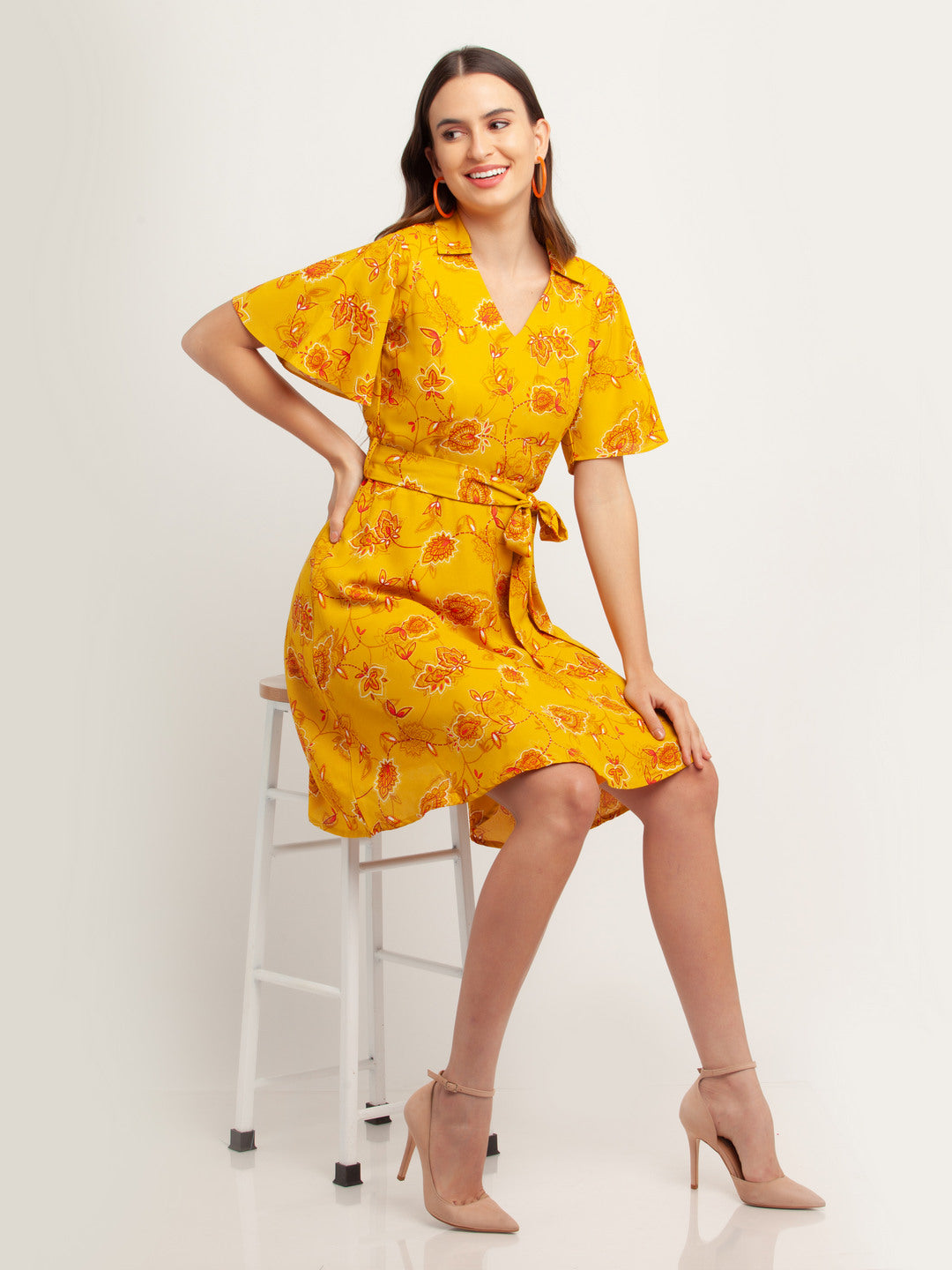 Yellow Printed Shirt Dress