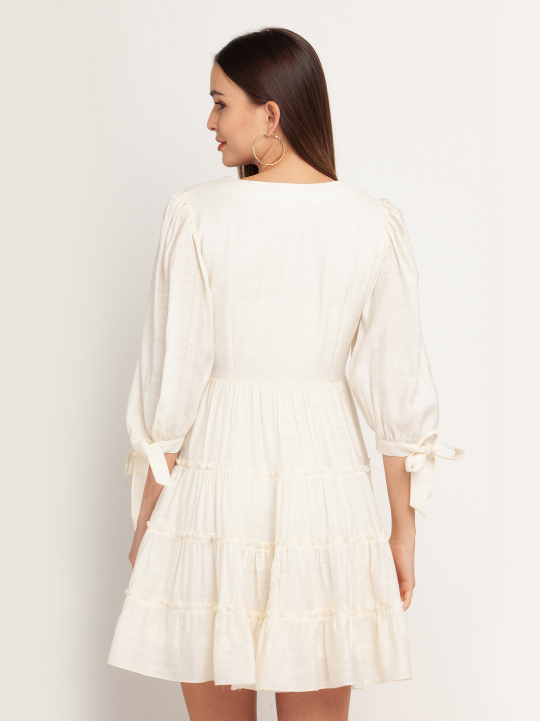 White Solid Tiered Short Dress