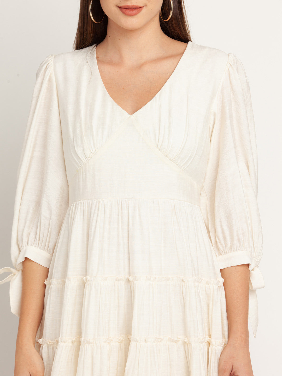 White Solid Tiered Short Dress
