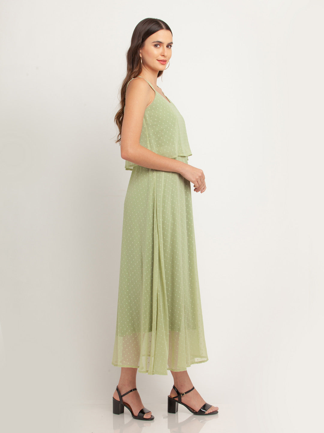 Green Solid Strappy Maxi Dress