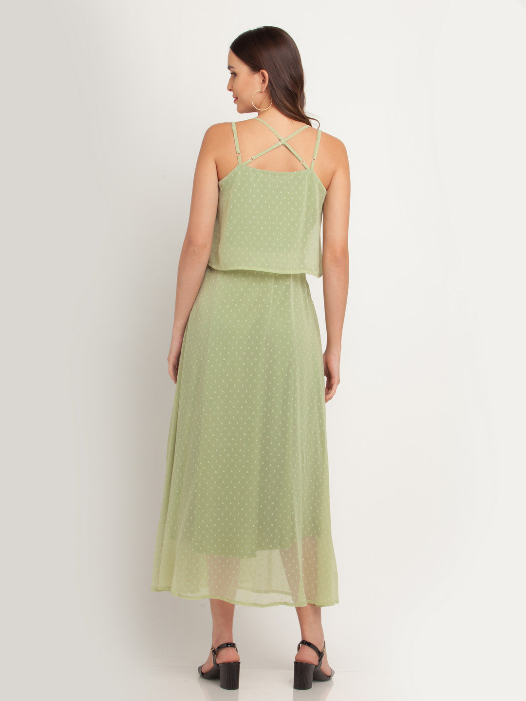 Green Solid Strappy Maxi Dress