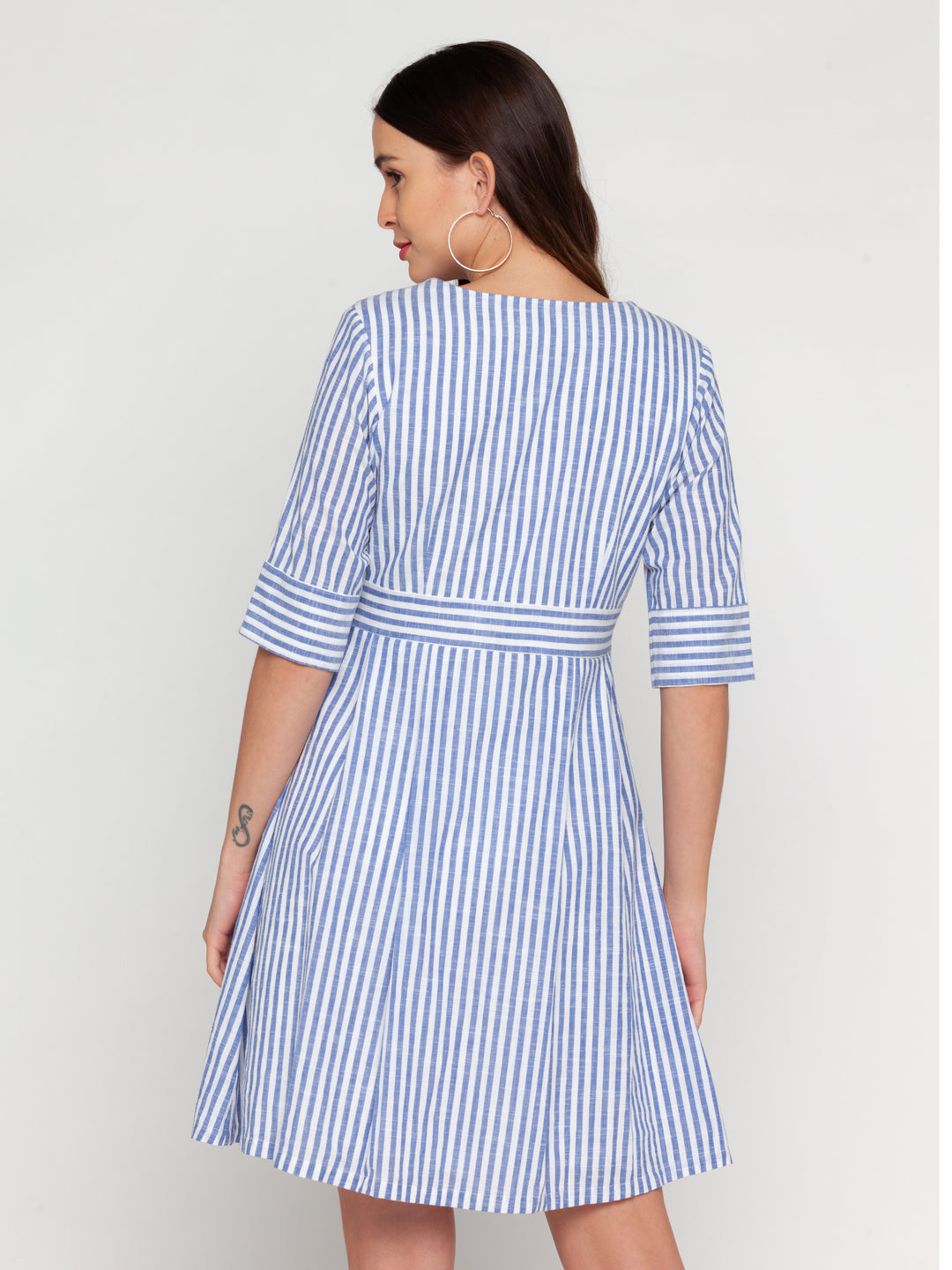 White Striped A-Line Short Dress