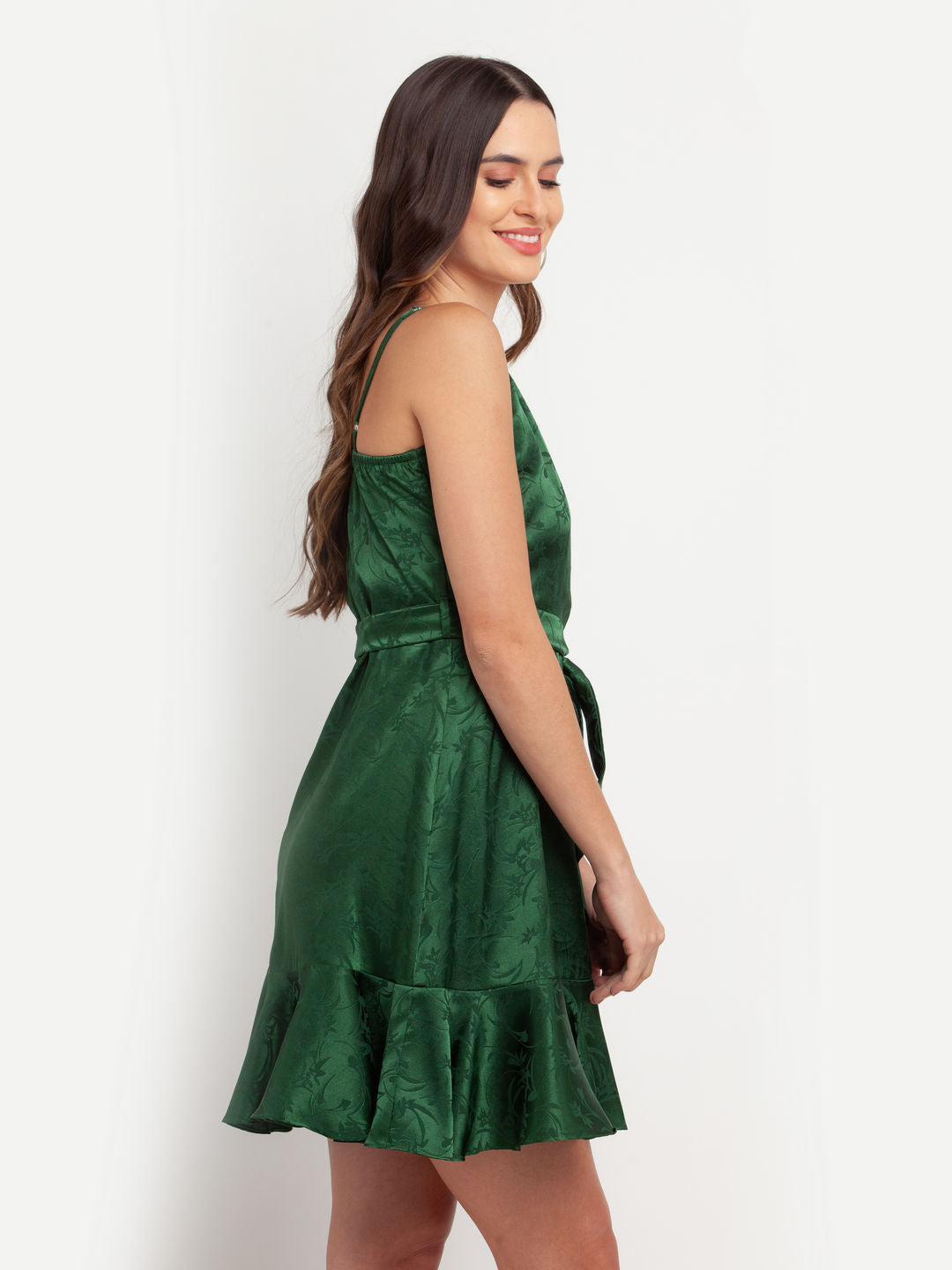 Green Solid Wrap Dress