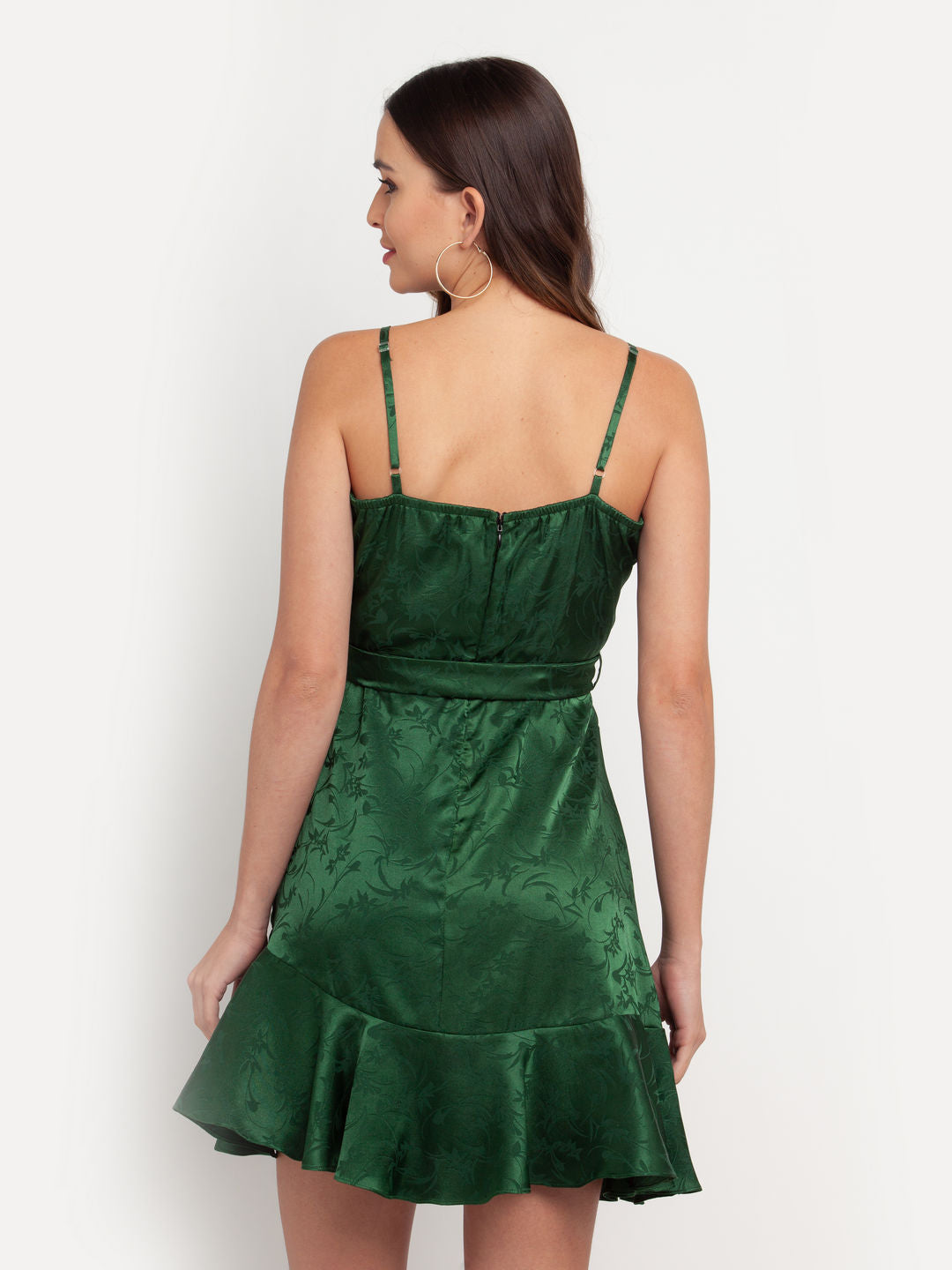 Green Solid Wrap Dress