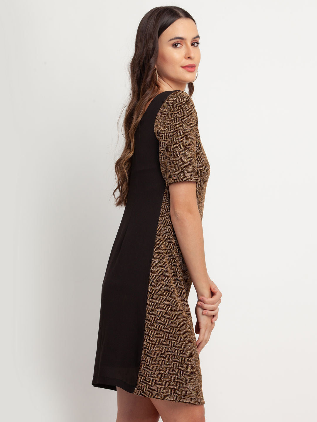Black Self Design Short Dress