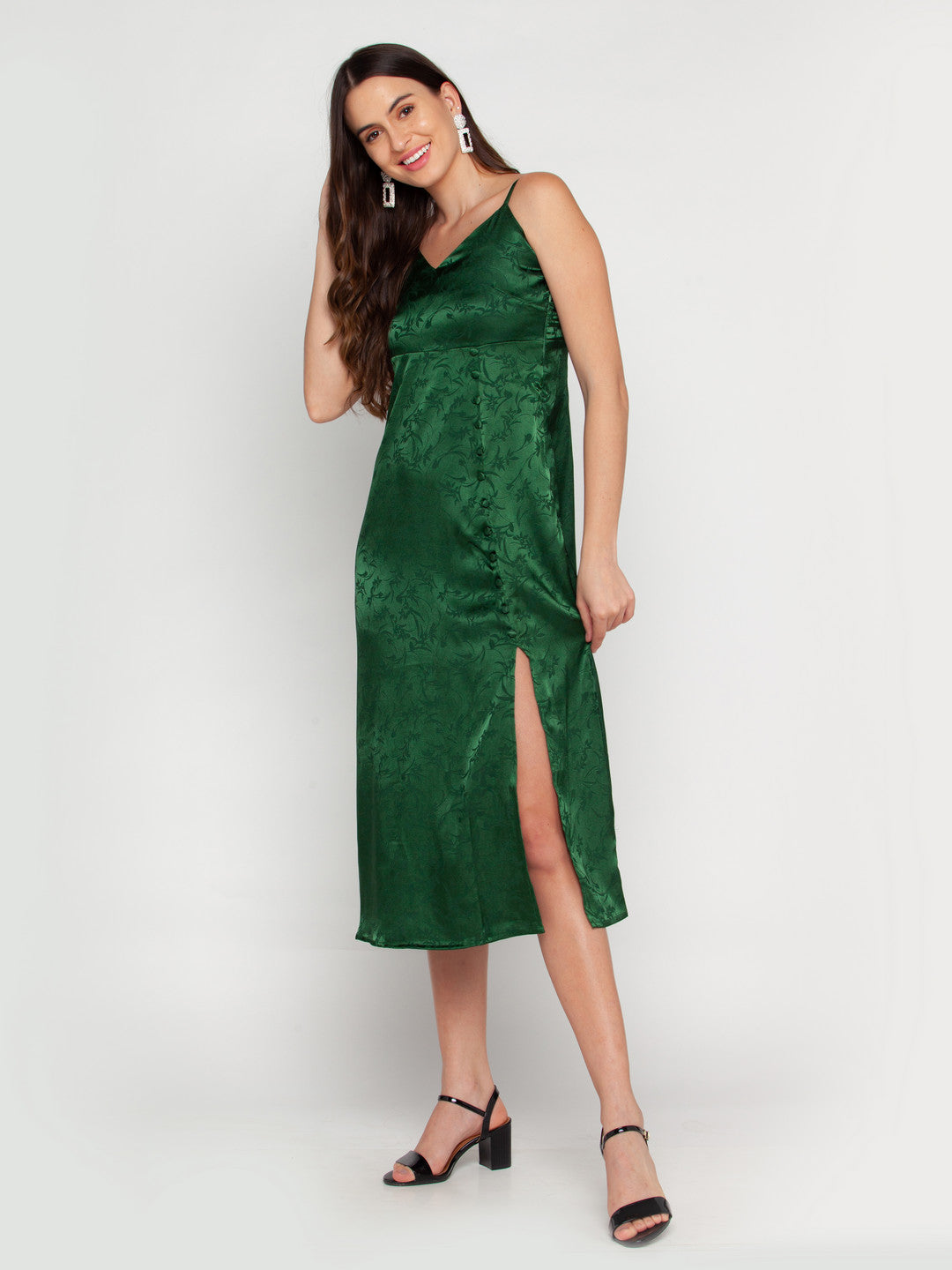 Green Self Design Midi Dress