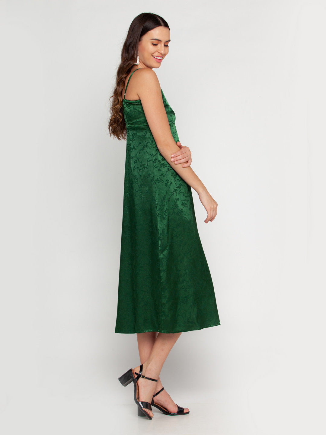 Green Self Design Midi Dress