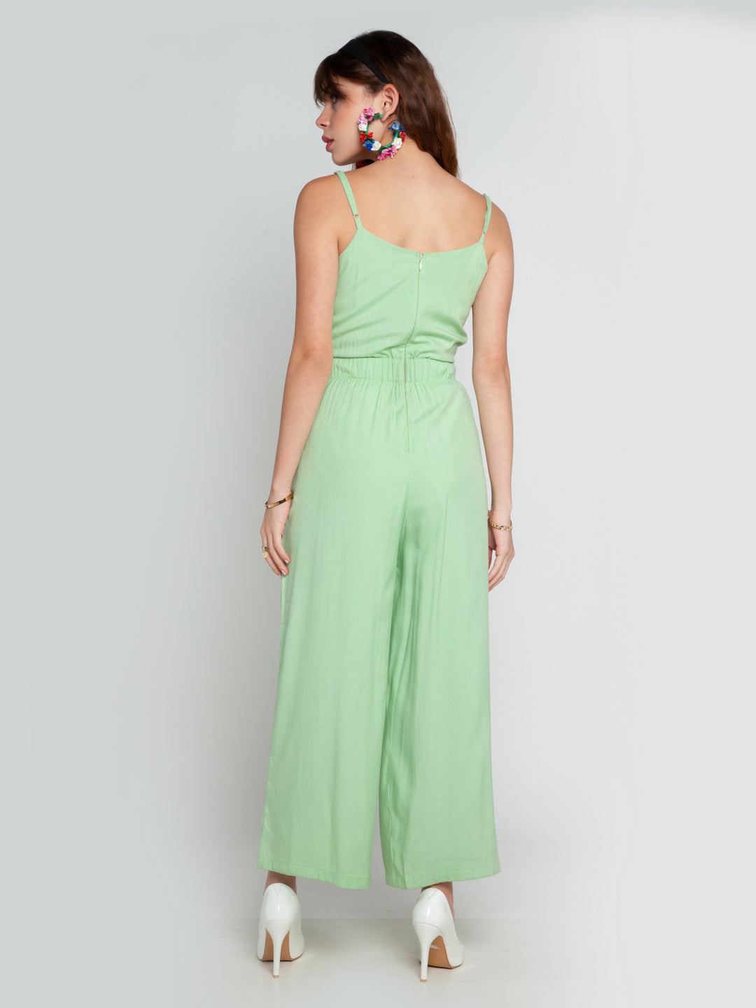 Green Solid Tie-Up Jumpsuit