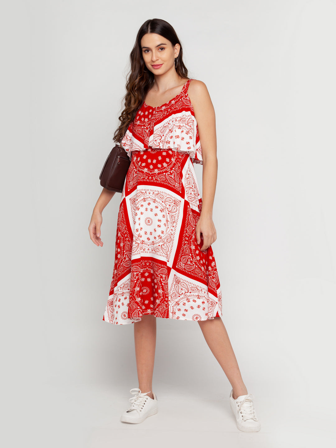 Off White Printed Layered Midi Dress