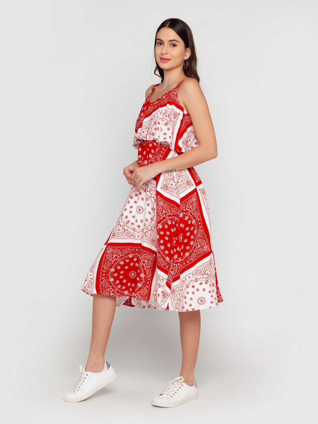 Off White Printed Layered Midi Dress
