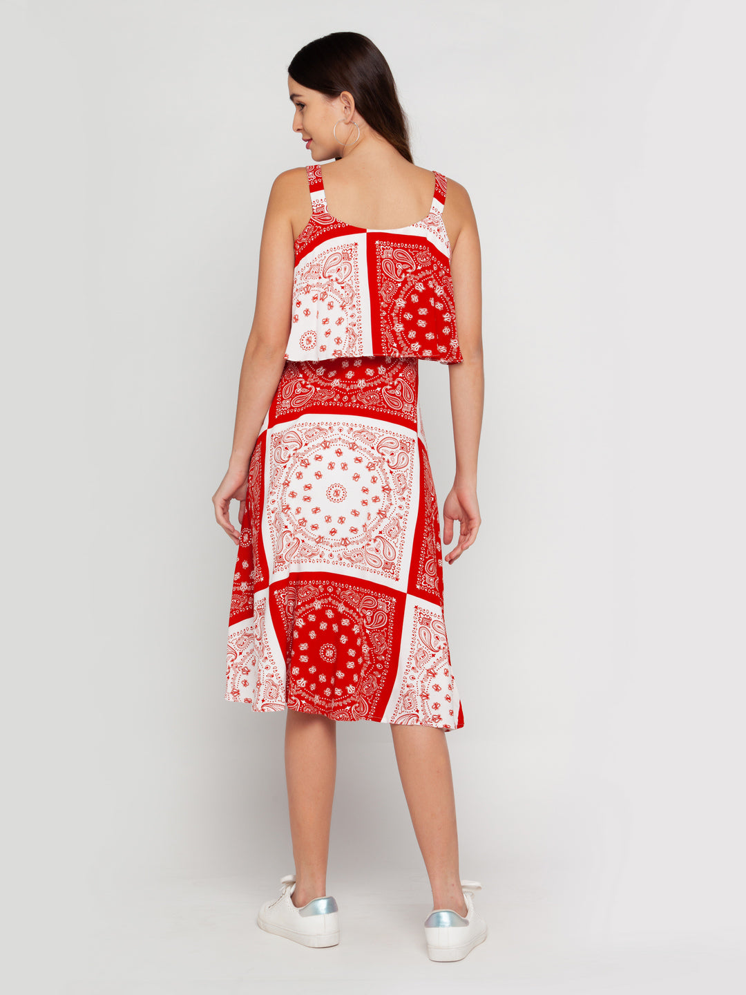 Off White Printed Layered Midi Dress