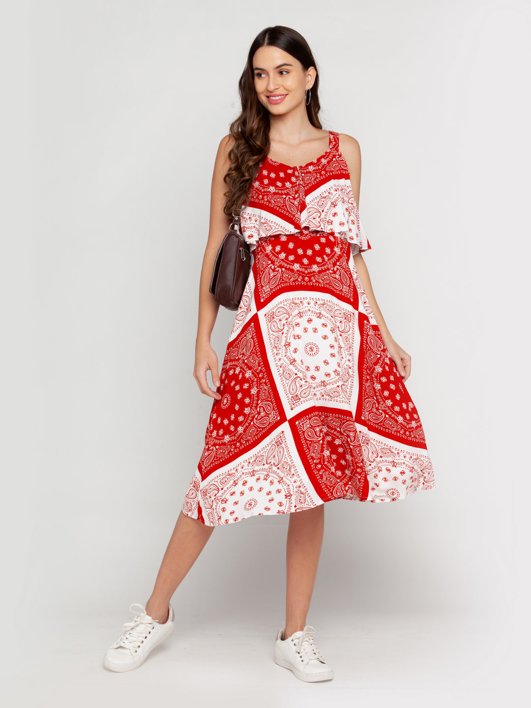 Off White Printed Layered Midi Dress