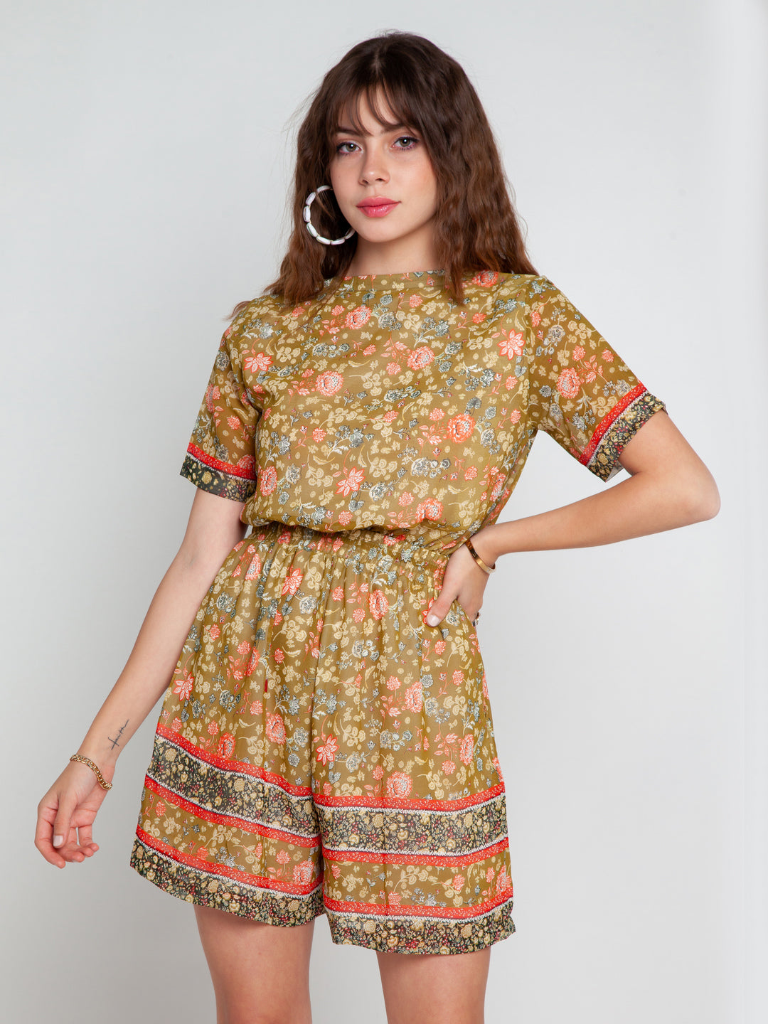 Green Printed Tie-Up Playsuit