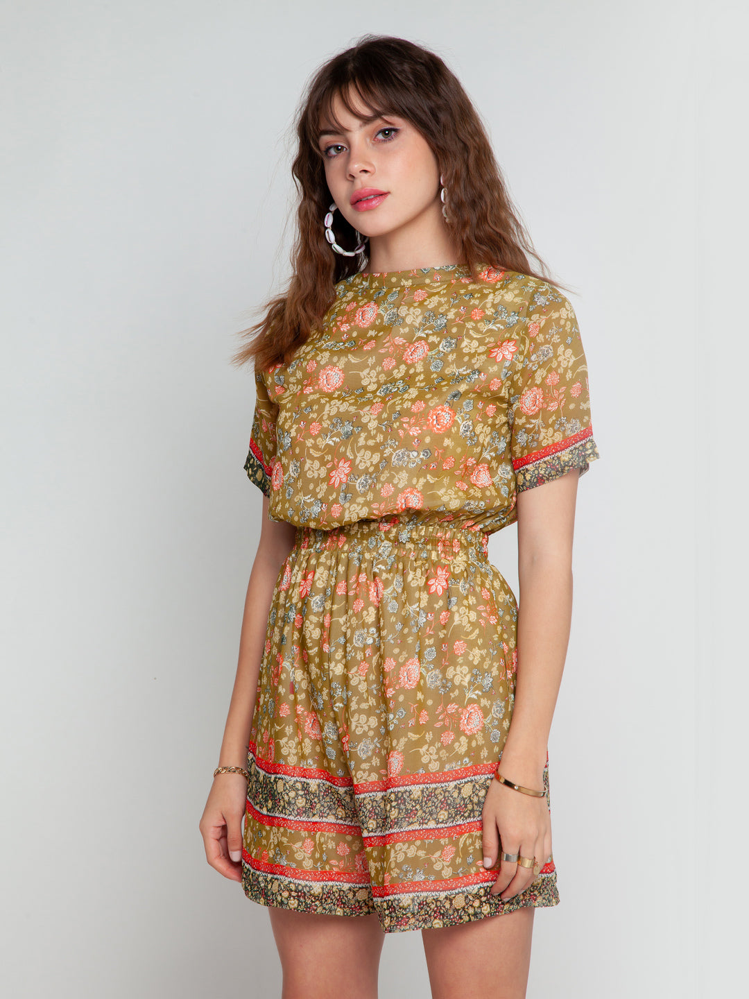 Green Printed Tie-Up Playsuit