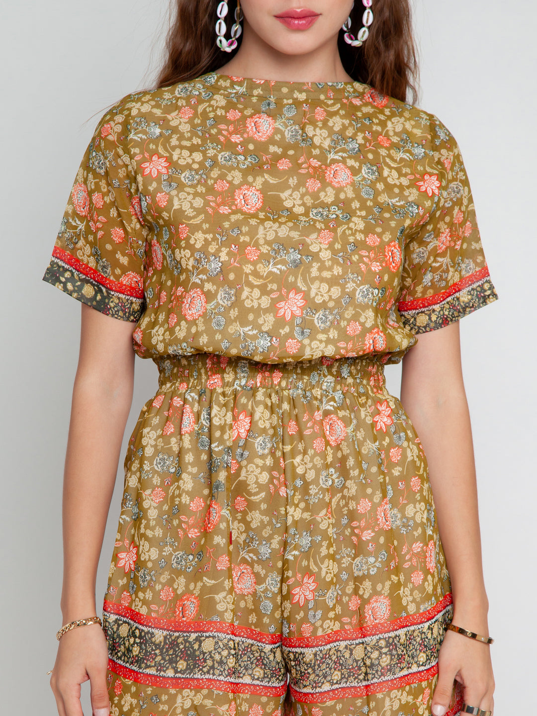 Green Printed Tie-Up Playsuit