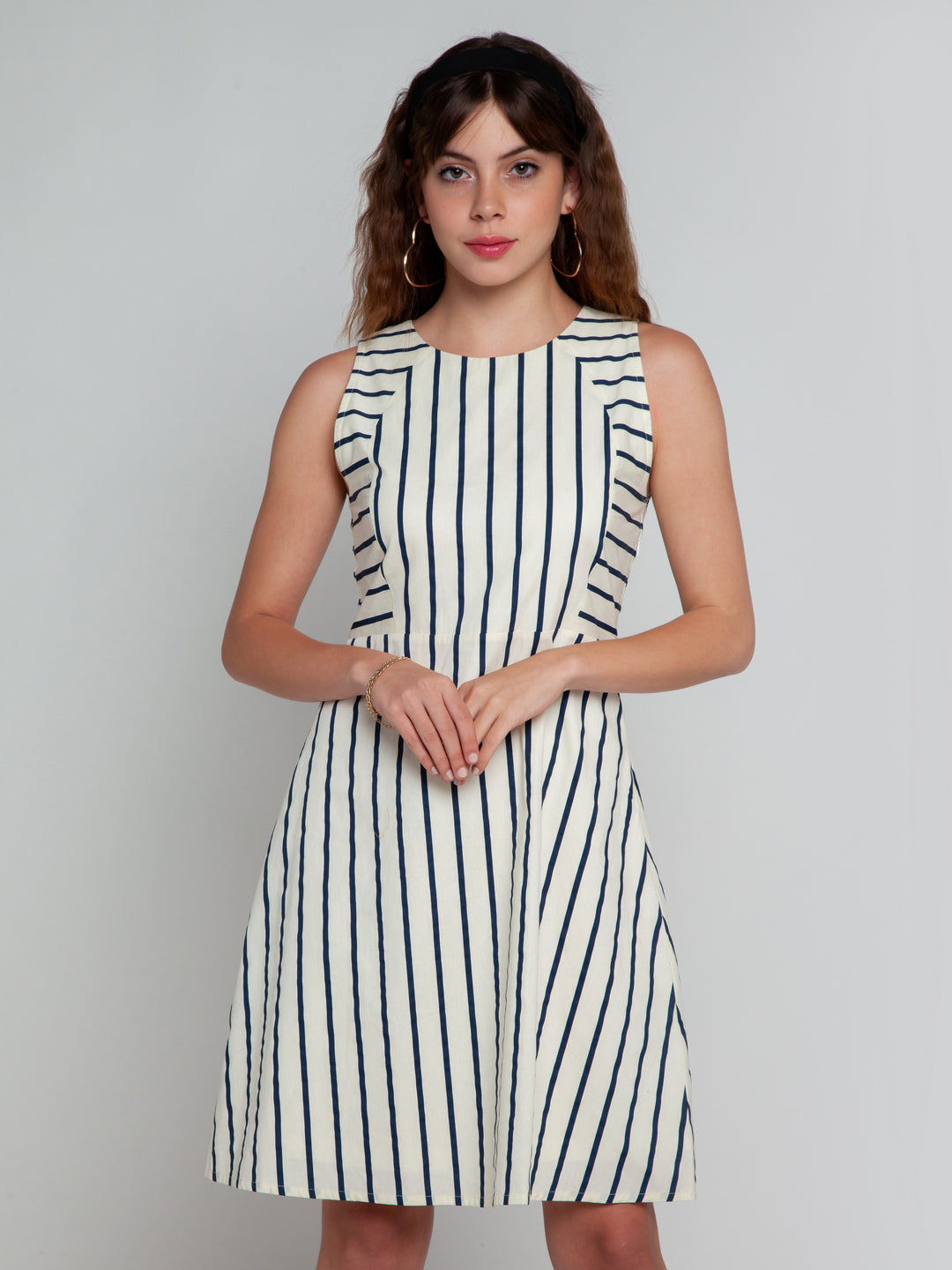White Striped Short Dress
