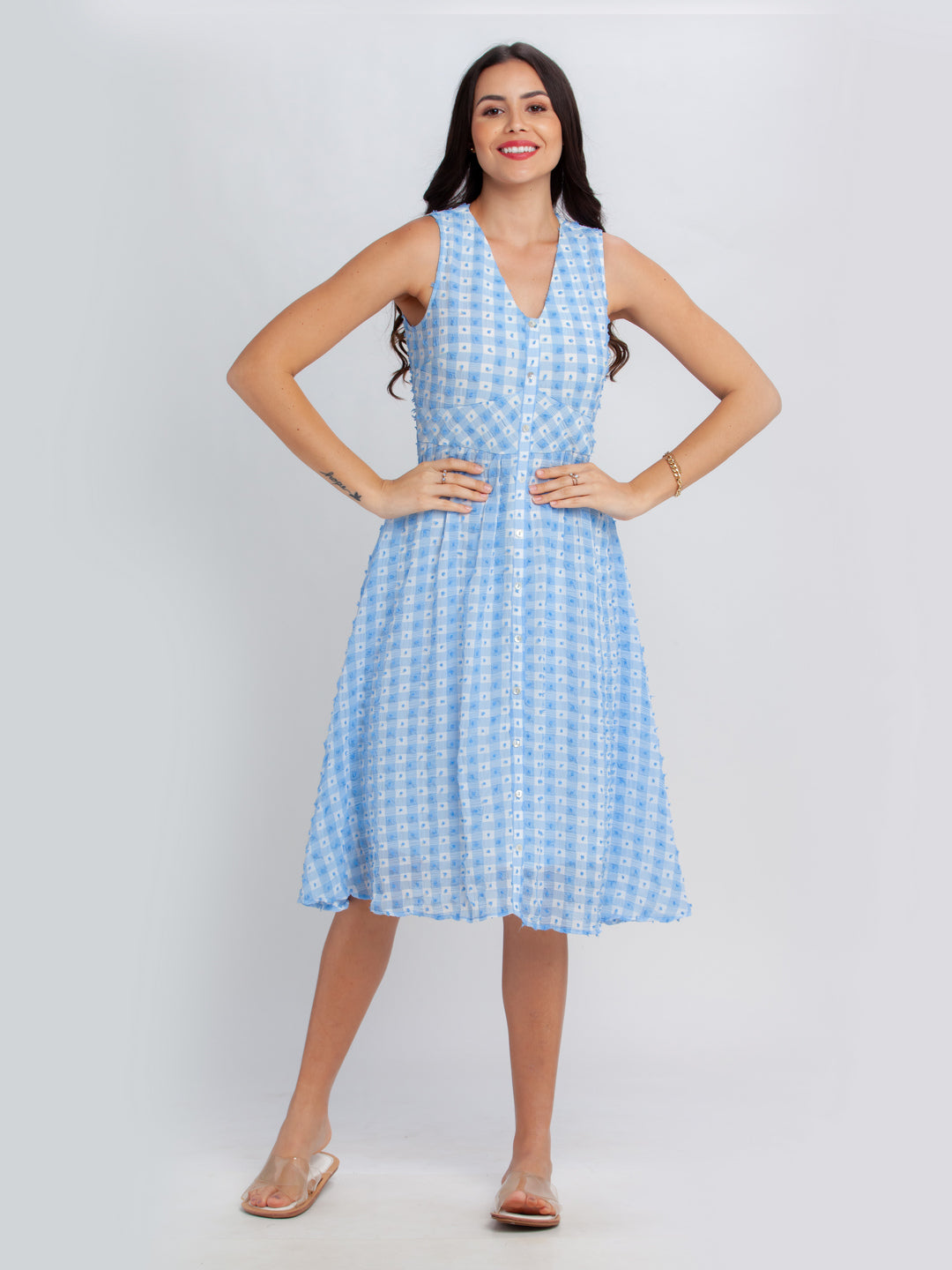 Blue Printed Midi Dress
