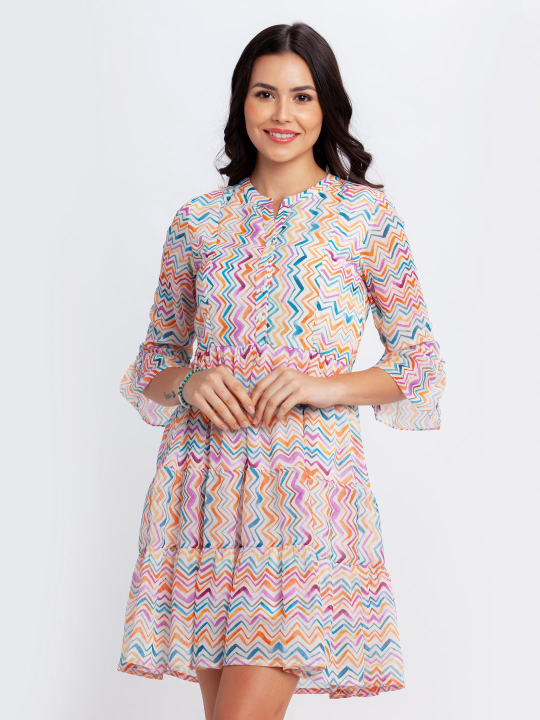 Off White Printed Flared Short Dress