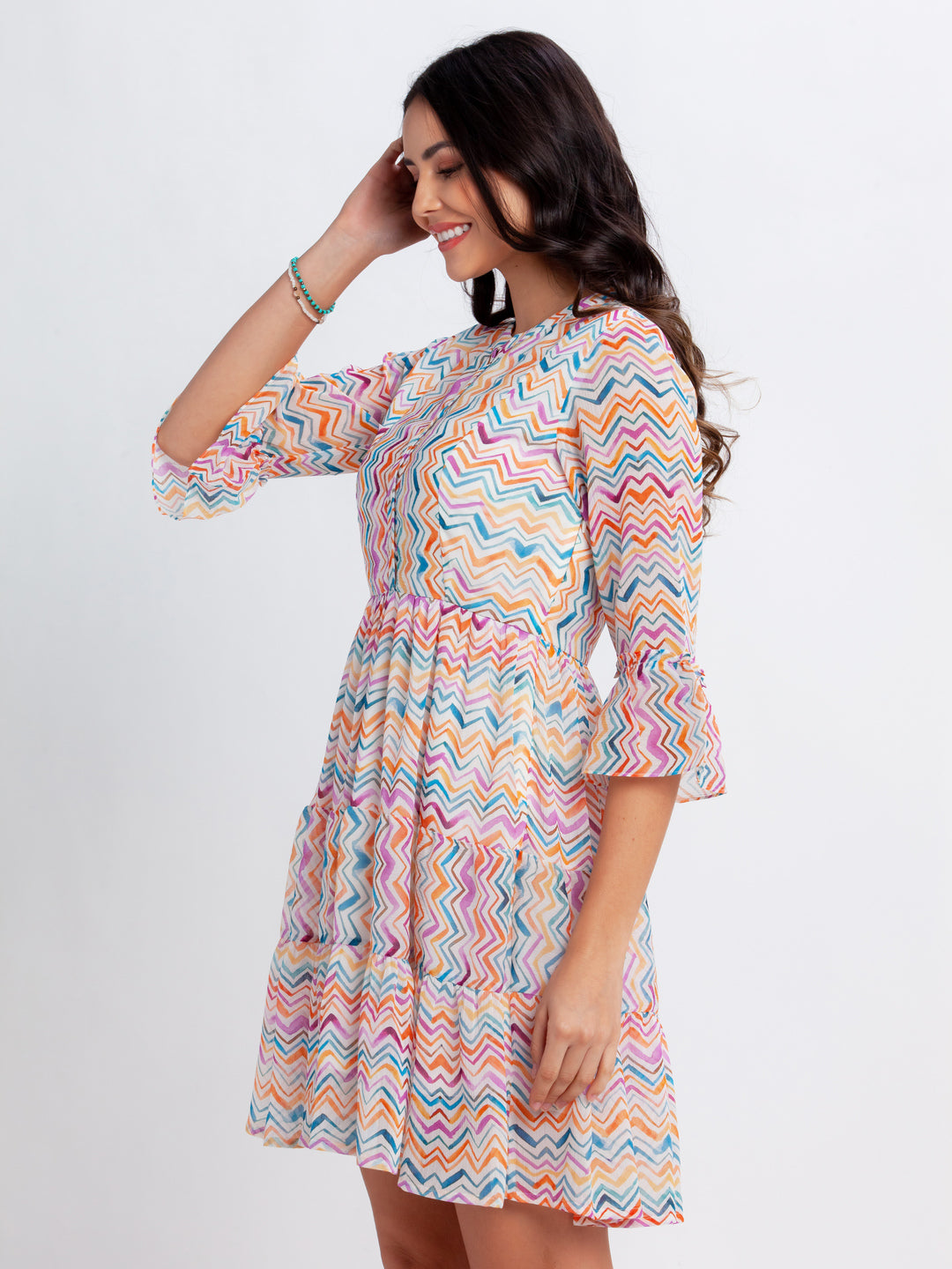 Off White Printed Flared Short Dress