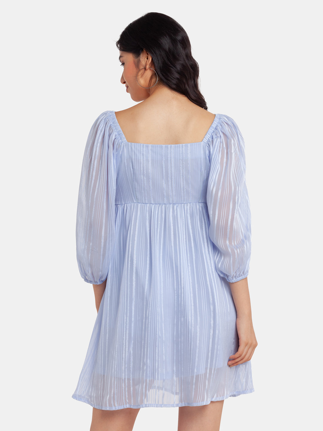 Blue Puff Sleeve Short Dress