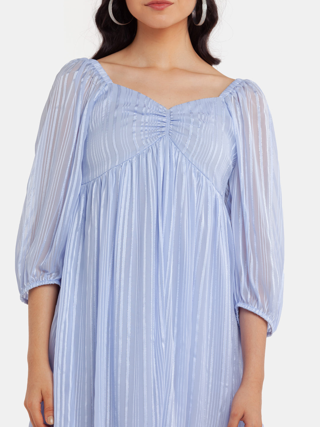 Blue Puff Sleeve Short Dress