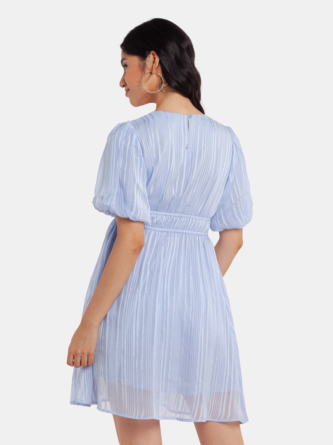 Blue Puff Sleeve Short Dress