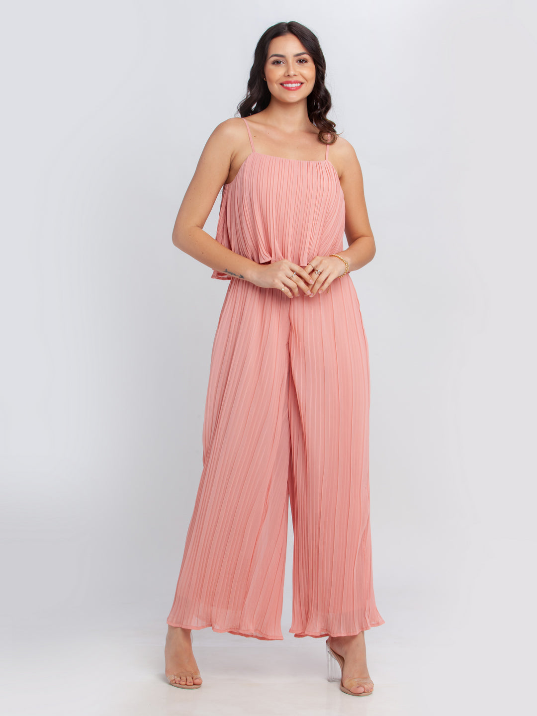 Pink Solid Strappy Culotte Jumpsuit
